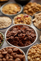 Image showing Close up and selective focus. Composition of different kinds cereals