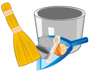 Image showing Vector illustration of the dustpan with rubbish and besom