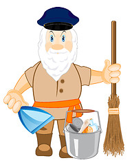 Image showing Vector illustration worker janitor with broom and dustpan