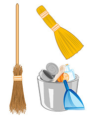 Image showing Pail with rubbish and broom with besom