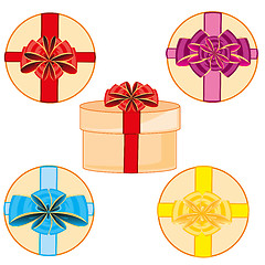 Image showing Gift round boxes decorated decorative bow colour