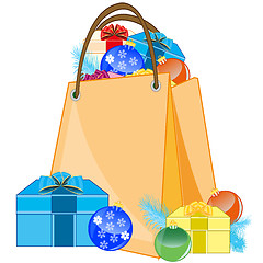 Image showing Bag package with toy for festive fir tree and gift