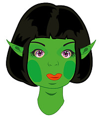 Image showing Fairy-tale girl troll with green skin portrait