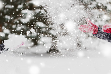 Image showing happy friends playing with snow in winter