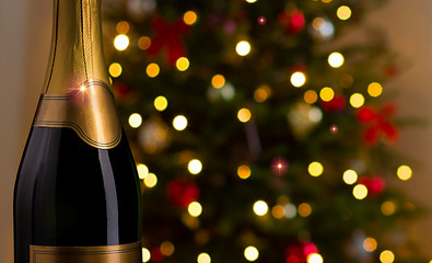 Image showing close up of champagne bottle on christmas 