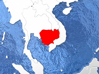 Image showing Cambodia on globe