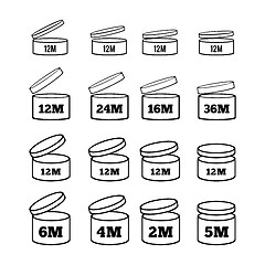 Image showing The sign of the shelf life of cosmetics and other goods. Period after opening. PAO. Set of icons of various thicknesses and with different angles for your design. Vector