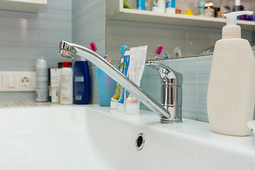 Image showing Washbasin faucet in the bathroom