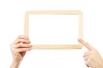 Image showing woman\'s hands holding a blackboard publicity