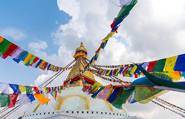 Image showing Boudhanath Stupa and prayer flags in Kathmandu