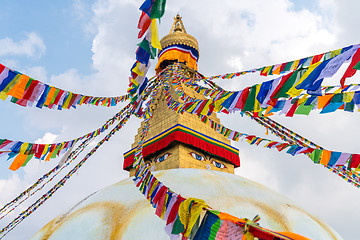 Image showing Boudhanath Stupa and prayer flags in Kathmandu