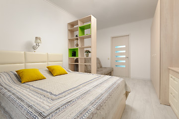 Image showing Bedroom interior with large double bed