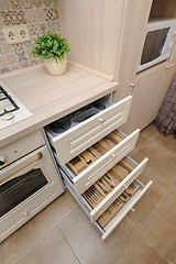 Image showing Modern beige colored kitchen