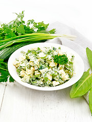 Image showing Salad with potatoes and sorrel on table