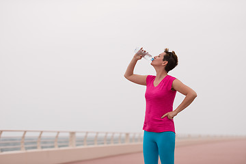 Image showing Fitness woman drinking water