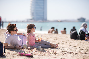 Image showing Mom and daughter on the beach