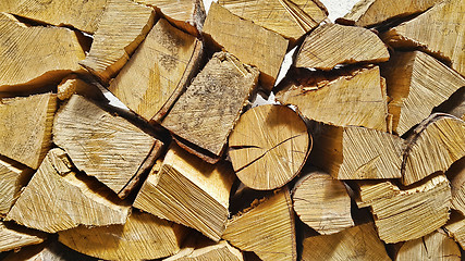 Image showing Firewood pile stacked chopped wood trunks