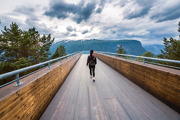 Image showing Stegastein Lookout Beautiful Nature Norway observation deck view