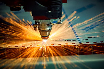 Image showing CNC Laser cutting of metal, modern industrial technology.