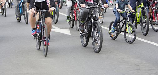 Image showing Group of cyclist during at bike street race