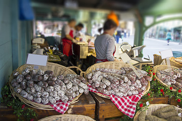 Image showing French sausage on a street market