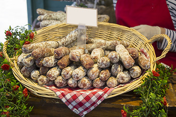 Image showing French sausage on a street market