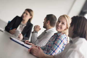 Image showing Group of young people meeting in startup office