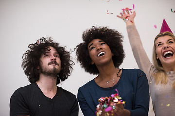 Image showing confetti party multiethnic group of people