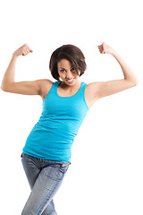 Image showing African american woman flexing arms