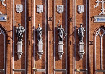 Image showing Statues of gods on the House of the Blackheads in Riga