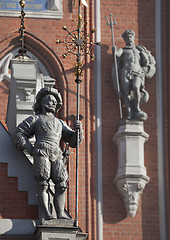 Image showing Sculptures on the front of the House of the Blackheads in Riga