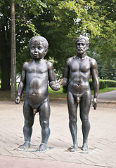 Image showing ESTONIA, TARTU - AUGUST 18, 2014 - Father and son sculpture