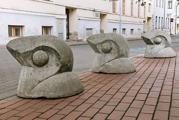 Image showing Road limiters in the shape of birds, Tartu