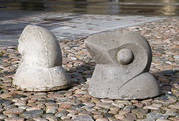 Image showing Road limiters in the shape of birds, Tartu