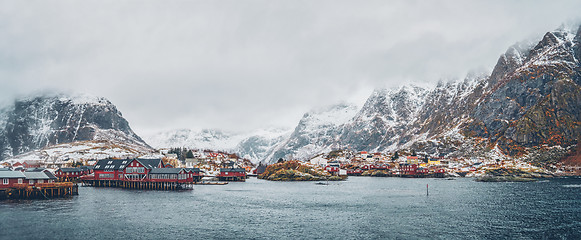 Image showing A village on Lofoten Islands, Norway. Panorama