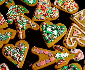 Image showing Homemade christmas cookies on a dark table