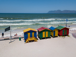 Image showing Colourful wooden beach huts at Muizenberg beach