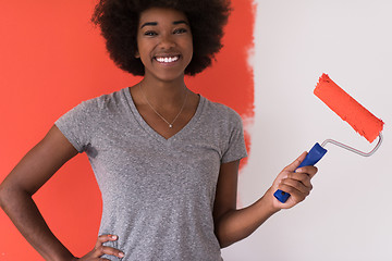 Image showing black woman painting wall