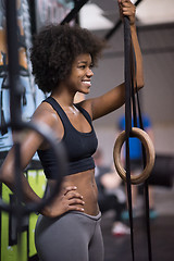 Image showing portrait of black women after workout dipping exercise