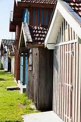 Image showing typique colored wooden houses in biganos port in the Bay of Arcachon