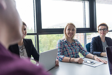 Image showing Group of young people meeting in startup office