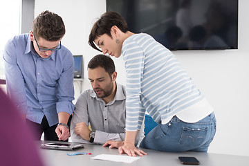 Image showing group of Business People Working With Tablet in startup office
