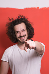 Image showing young man with funny hair over color background