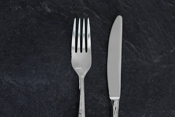 Image showing close up of fork and knife on table