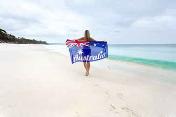 Image showing Female on beach with Australian flag Australia Pride