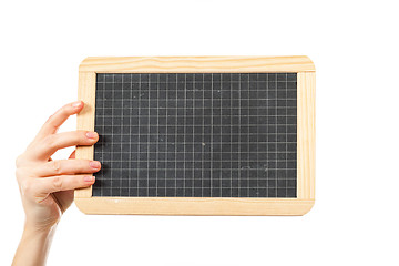 Image showing woman\'s hands holding a blackboard publicity