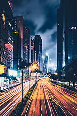 Image showing Street traffic in Hong Kong at night