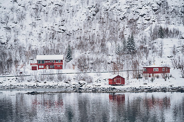 Image showing Rd rorbu houses in Norway in winter