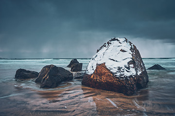 Image showing Skagsanden beach, Lofoten islands, Norway