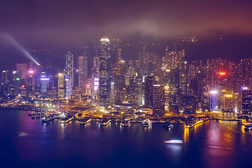 Image showing Aerial view of illuminated Hong Kong skyline. Hong Kong, China